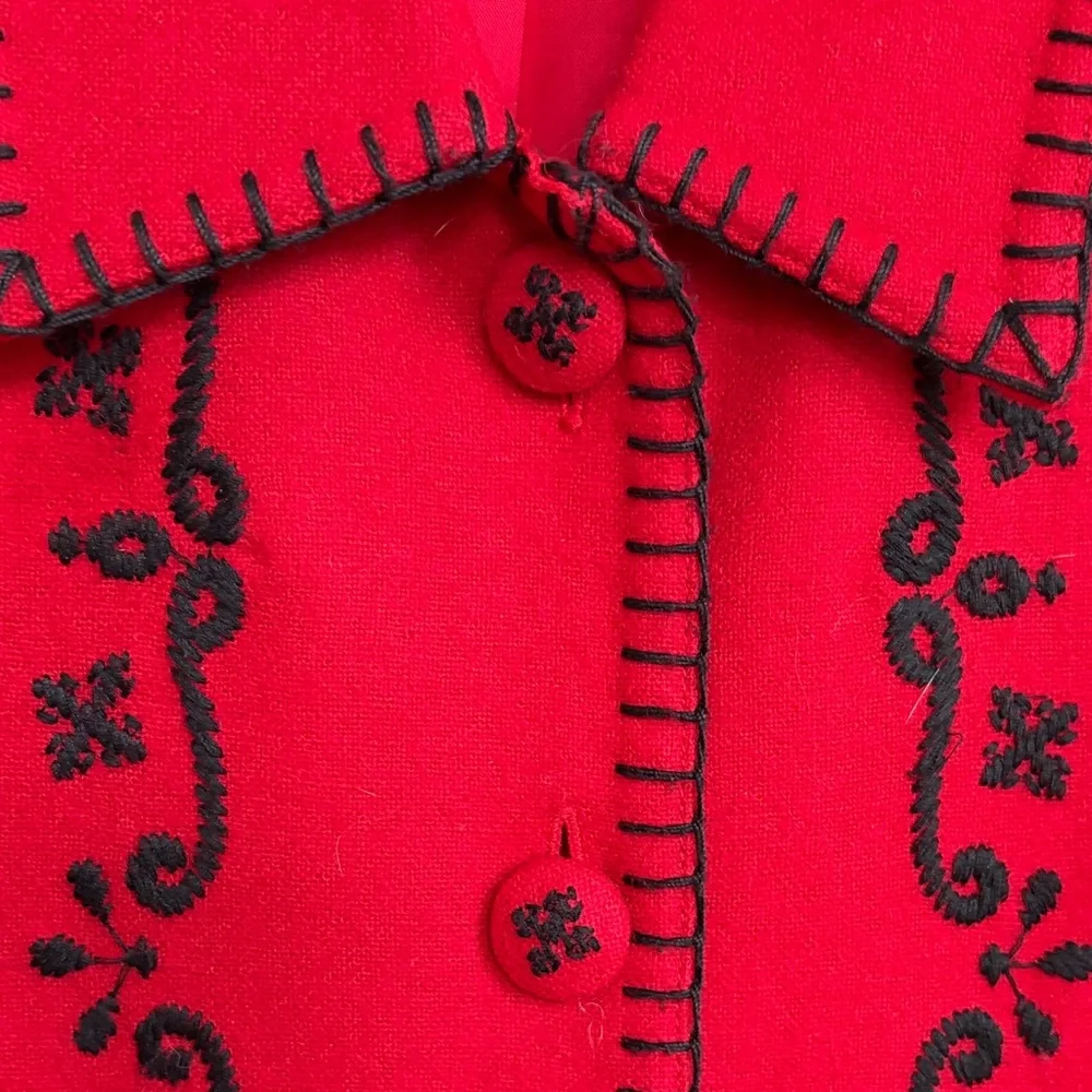 Talbots Red‎ Embroidered Folk Vest Wool